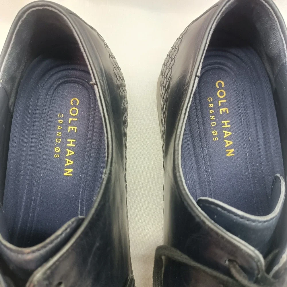 Cole Haan‎ Grand OS Navy Blue Woven Leather Derby Dress Shoes Mens 12M Preppy